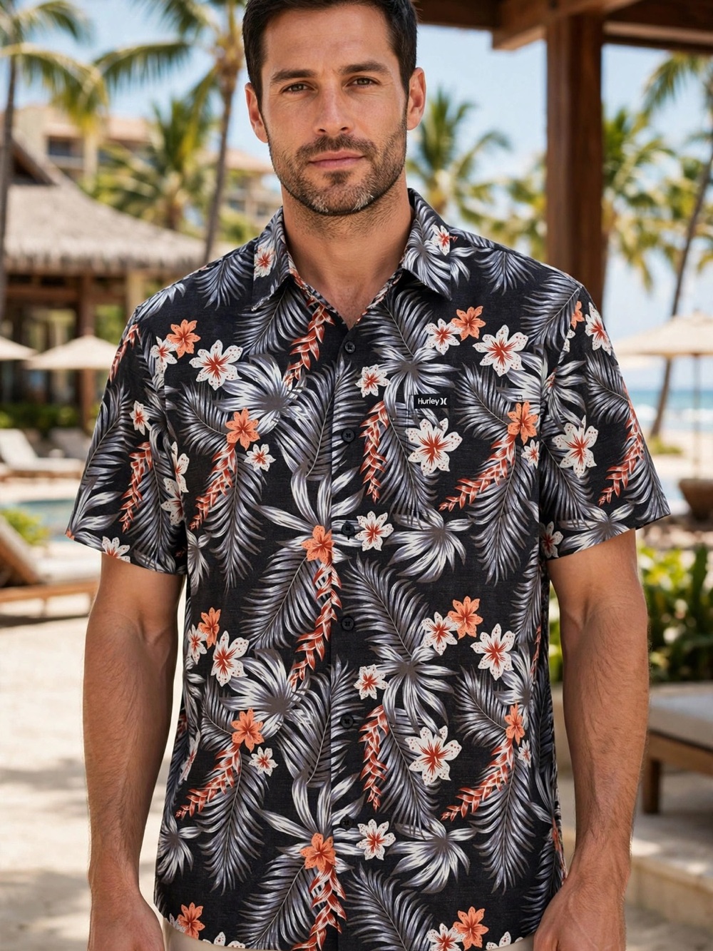 Hurley Black Floral Short-Sleeve Button-Down Shirt
